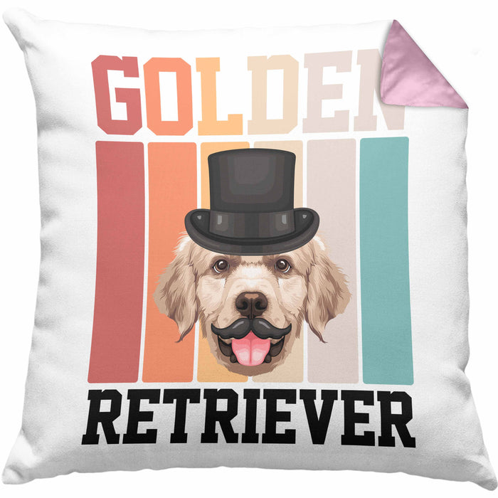 Golden Retriever Besitzer Kissen mit Füllung 40x40 Geschenk Lustiger Spruch Geschenkidee Retro Vinatge Golden Retriever (Grau) Rosa Trendation