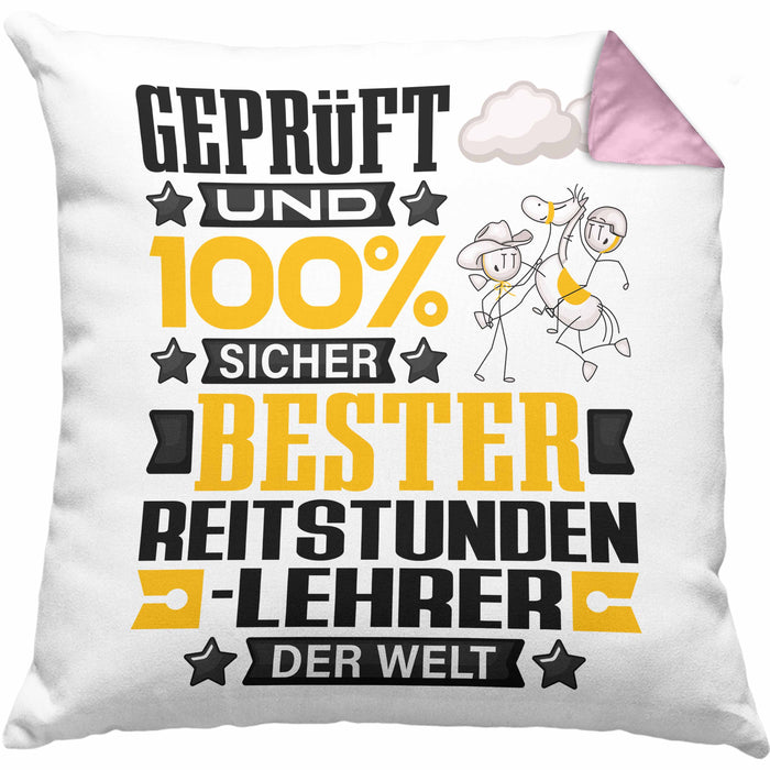 Reitstundenlehrer Geschenk Lustiger Spruch für Reitstundenlehrer Geschenkidee Bester Reitstundenlehrer Der WeltKissen mit Füllung 40x40 (Grau) Rosa Trendation