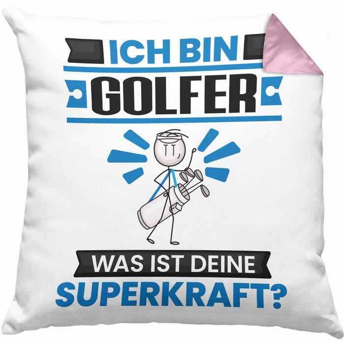 Golfer Kissen mit Füllung 40x40 Geschenk für Golfer Geburtstag Lustiger Spruch Was Ist Deine Superkraft (Grau) Rosa Trendation
