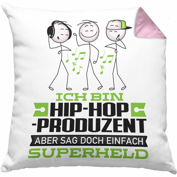 Hip-Hop-Produzent Geschenk Kissen mit Füllung 40x40 Ich Bin Hip-Hop-Produzent Aber Sag Doch Einfach Superheld Lustige Geschenkdiee für Hip-Hop-Produzent (Grau) Rosa Trendation
