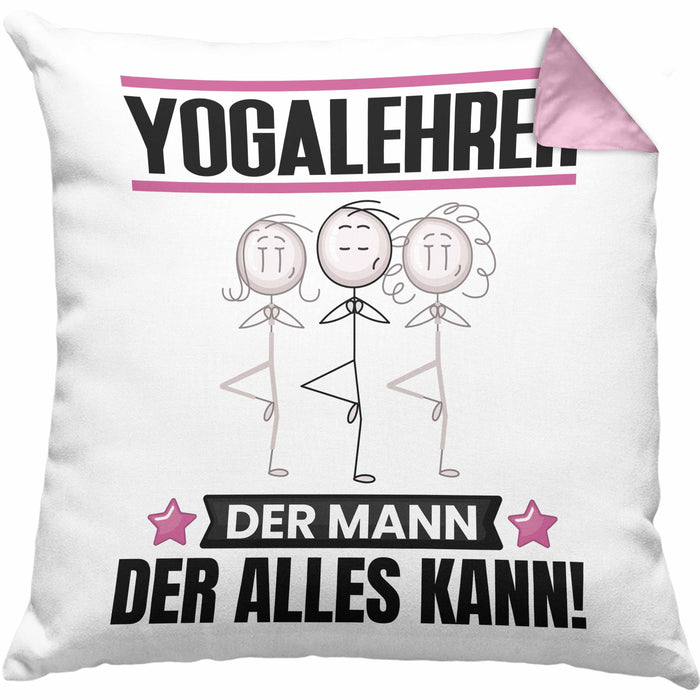 Yogalehrer Kissen mit Füllung 40x40 Geschenk für Yogalehrer Der Mann Der Alles Kann Geschenkidee zum Geburtstag (Grau) Rosa Trendation