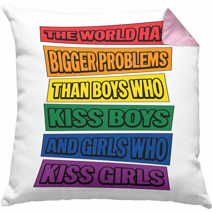 LGBTQ Kissen mit Füllung 40x40 Geschenk Schwule Lesben Geschenkidee The World Has Bigger Problems Gender Equality Häferl (Grau) Rosa Trendation