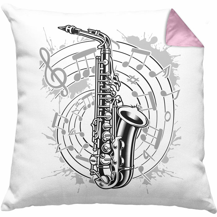 Saxophon Musik Noten Jazz Musikinstrument Saxophon-Spieler Kissen mit Füllung 40x40 (Grau) Rosa Trendation