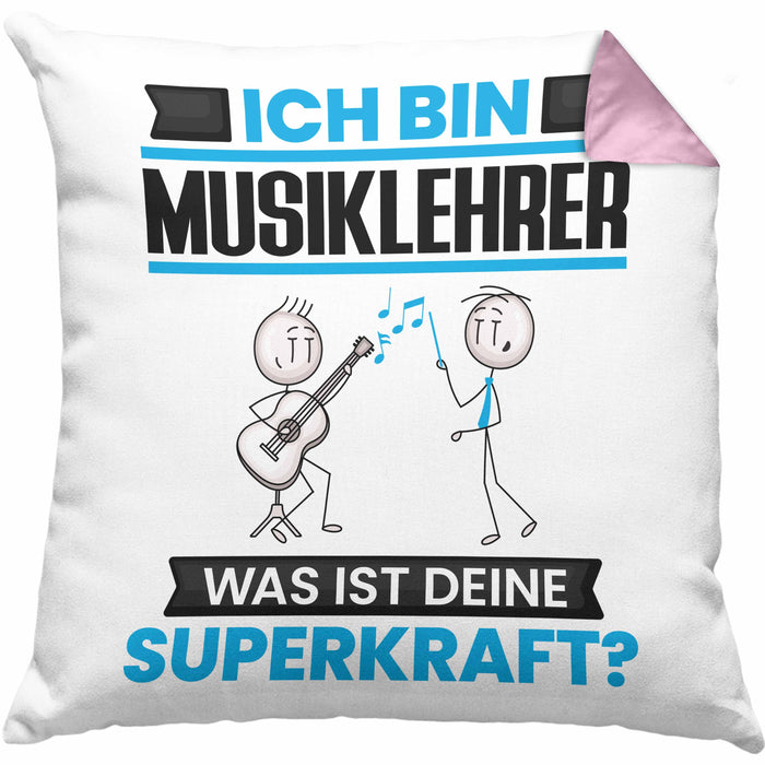 Musiklehrer Kissen mit Füllung 40x40 Geschenk für Musiklehrer Geburtstag Lustiger Spruch Was Ist Deine Superkraft (Grau) Rosa Trendation