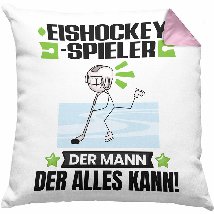 Eishockeyspieler Kissen mit Füllung 40x40 Geschenk für Eishockeyspieler Der Mann Der Alles Kann Geschenkidee zum Geburtstag (Grau) Rosa Trendation