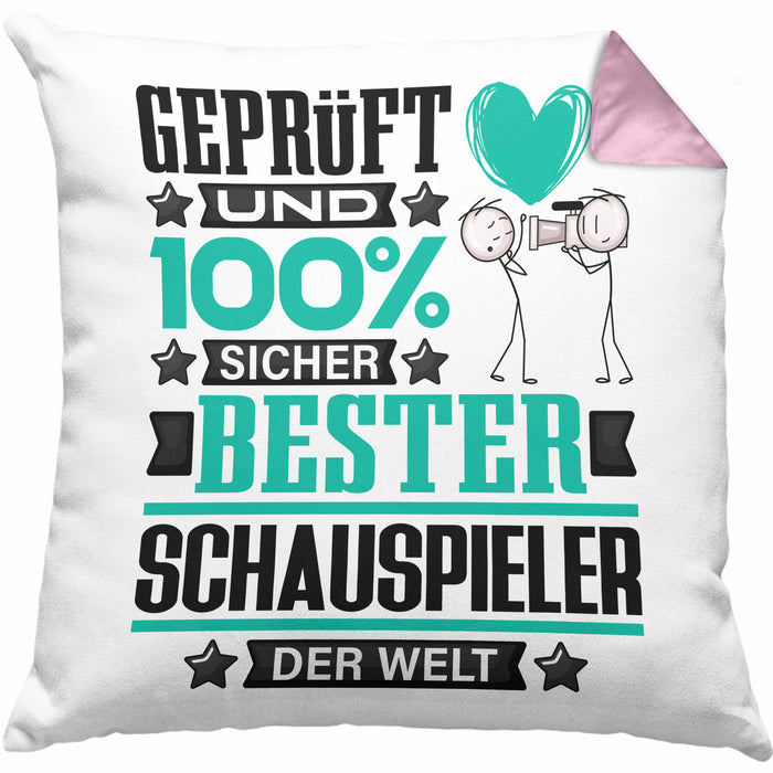 Schauspieler Geschenk Lustiger Spruch für Schauspieler Geschenkidee Bester Schauspieler Der WeltKissen mit Füllung 40x40 (Grau) Rosa Trendation