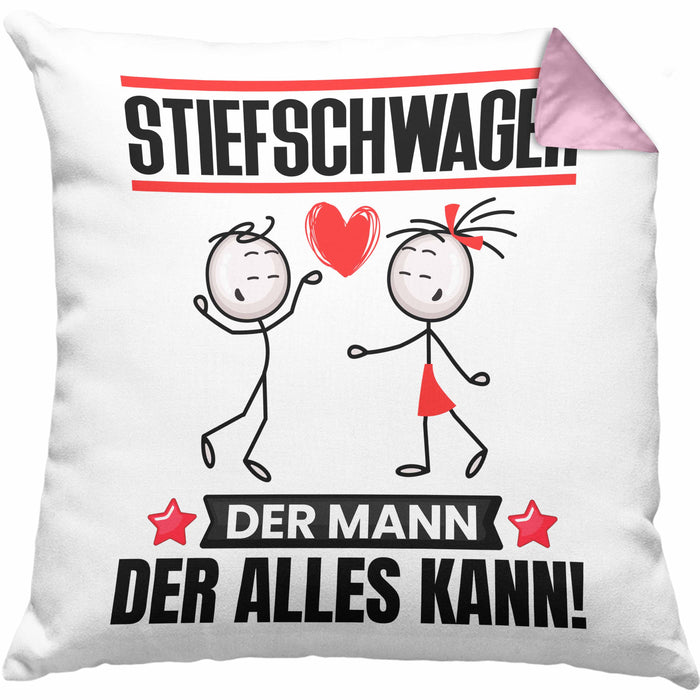 Stiefschwager Kissen mit Füllung 40x40 Geschenk für Stiefschwager Der Mann Der Alles Kann Geschenkidee zum Geburtstag (Grau) Rosa Trendation