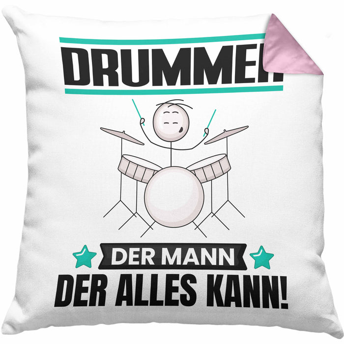 Drummer Kissen mit Füllung 40x40 Geschenk für Drummer Der Mann Der Alles Kann Geschenkidee zum Geburtstag (Grau) Rosa Trendation