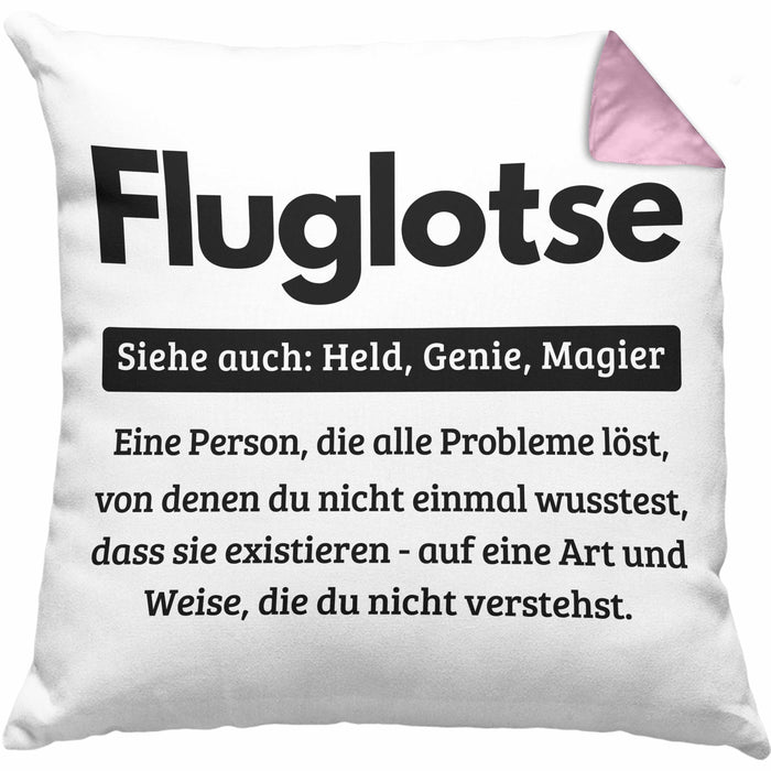 Fluglotse Kissen mit Füllung 40x40 Geschenk Spruch für Fluglotsen Geschenkidee (Grau) Rosa Trendation