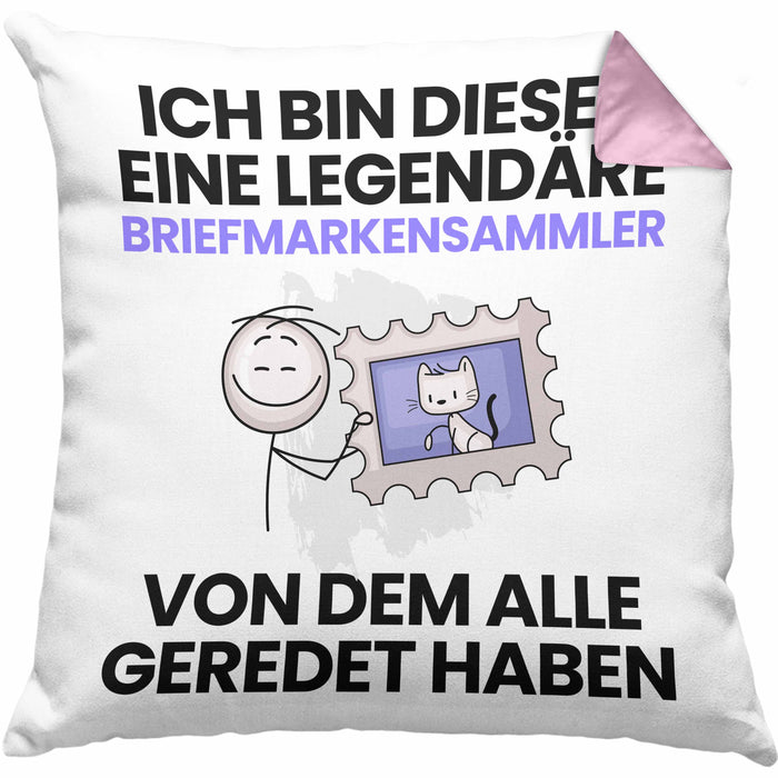 Briefmarkensammler Geschenk Kissen mit Füllung 40x40 Lustige Geschenkidee Geburtstag für Briefmarkensammler Ich Bin Dieser Legendäre Briefmarkensammler Von Dem Alle Geredet Haben (Grau) Rosa Trendation