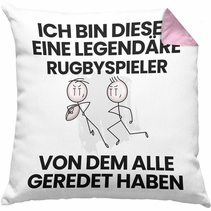 Rugbyspieler Geschenk Kissen mit Füllung 40x40 Lustige Geschenkidee Geburtstag für Rugbyspieler Ich Bin Dieser Legendäre Rugbyspieler Von Dem Alle Geredet Haben (Grau) Rosa Trendation