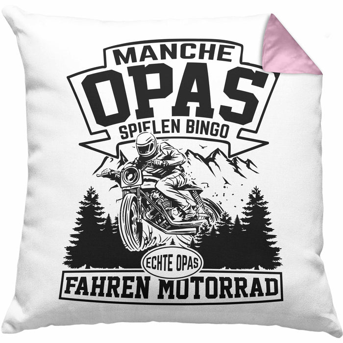 Motorrad Opa Kissen mit Füllung 40x40 Geschenk Echte Opas Fahren Motorrad Geschenkidee Vatertag Opa Biker (Grau) Rosa Trendation