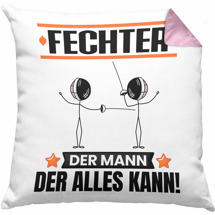 Fechter Kissen mit Füllung 40x40 Geschenk für Fechter Der Mann Der Alles Kann Geschenkidee zum Geburtstag (Grau) Rosa Trendation