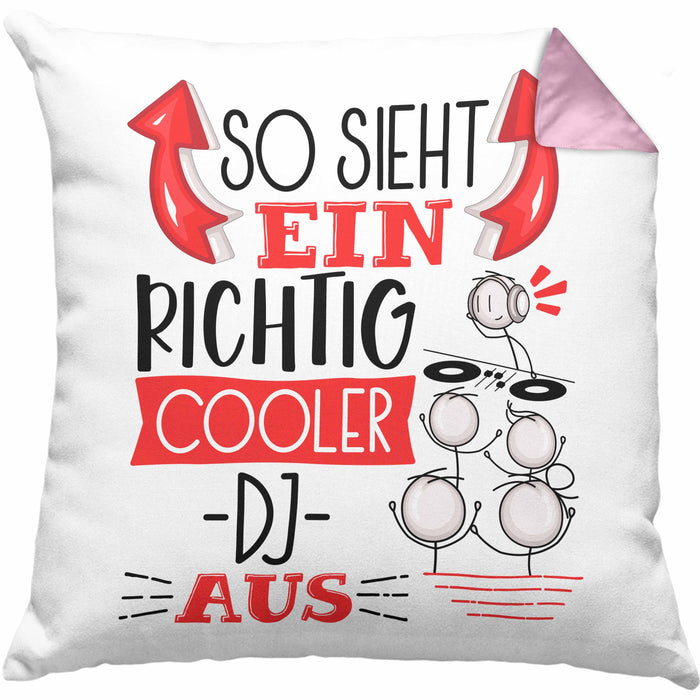 DJ Kissen mit Füllung 40x40 Geschenk So Sieht Ein RIchtig Cooler DJ Aus Geschenkidee Lustiger Spruch Geburtstag (Grau) Rosa Trendation