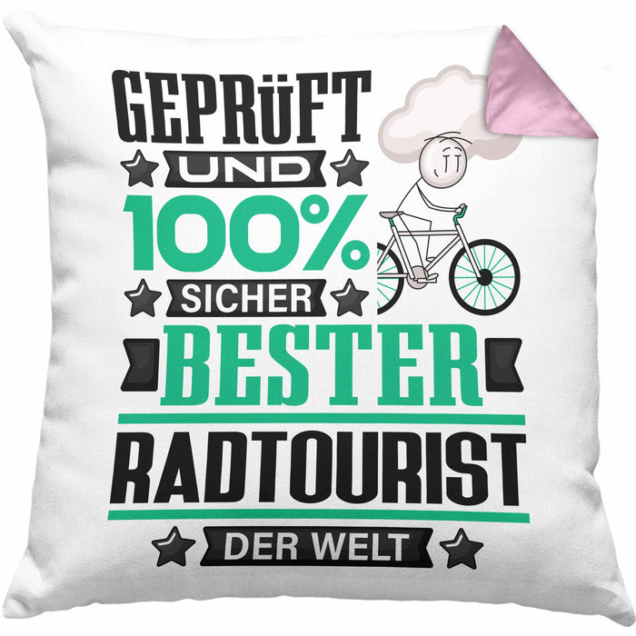 Radtourist Geschenk Lustiger Spruch für Radtourist Geschenkidee Bester Radtourist Der WeltKissen mit Füllung 40x40 (Grau) Rosa Trendation