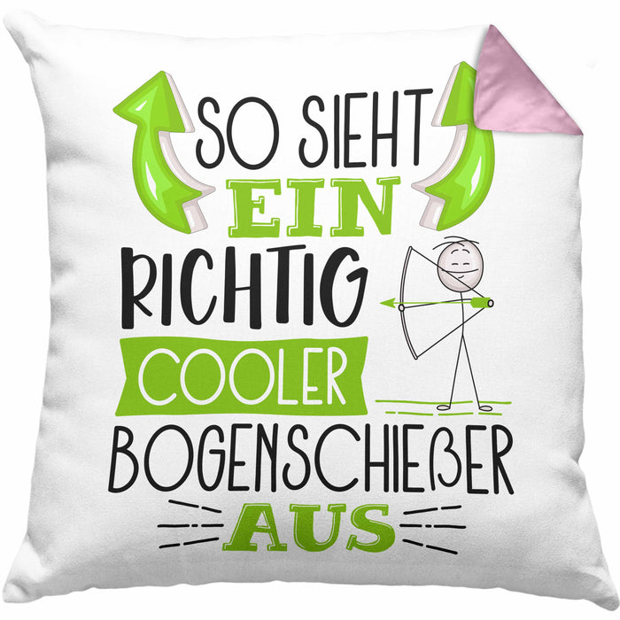 Bogenschießer Kissen mit Füllung 40x40 So Sieht Ein Richtig Cooler Bogenschießer Aus Geschenk Lustiger Spruch Geschenkidee (Grau) Rosa Trendation