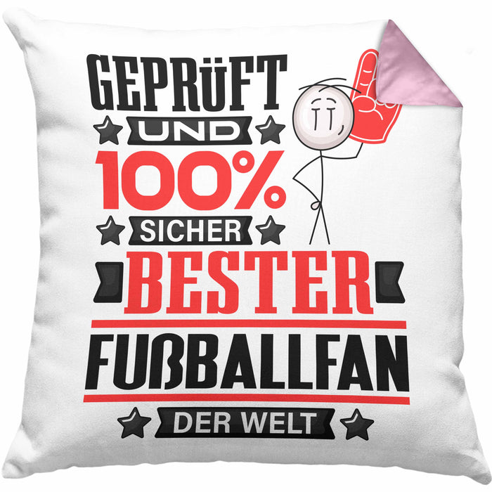 Fußballfan Geschenk Lustiger Spruch für Fußballfan Geschenkidee Bester Fußballfan Der WeltKissen mit Füllung 40x40 (Grau) Rosa Trendation