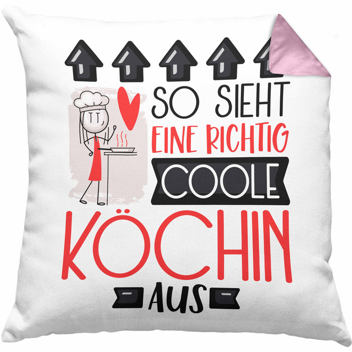 Köchin Geschenk Kissen mit Füllung 40x40 Lustig Geschenkidee für Köchin Geburtstag So Sieht Eine Richtig Coole Köchin Aus Frauen Spruch (Grau) Rosa Trendation