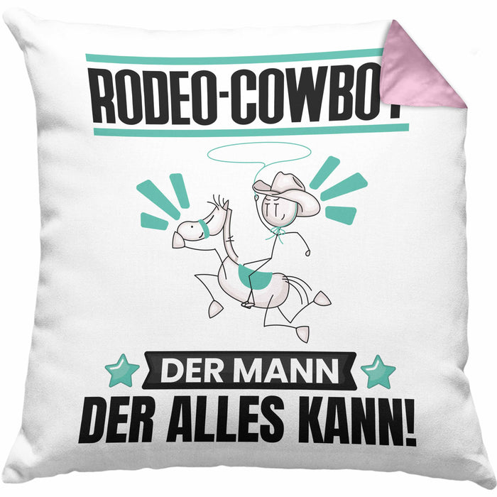 Rodeo-Cowboy Kissen mit Füllung 40x40 Geschenk für Rodeo-Cowboy Der Mann Der Alles Kann Geschenkidee zum Geburtstag (Grau) Rosa Trendation