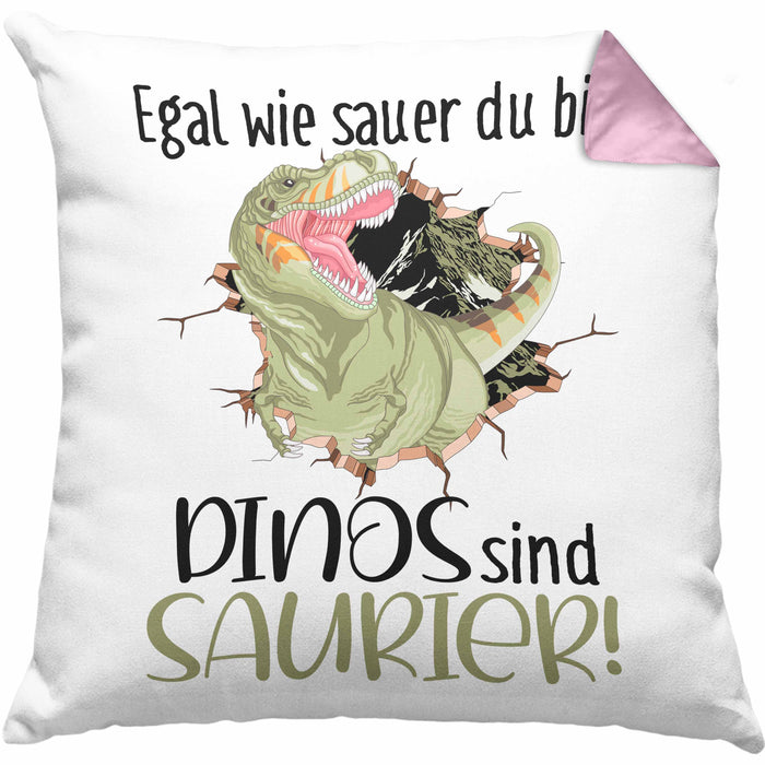 Dinosaurier Spruch Kissen mit Füllung 40x40 Geschenk Jungs Jungen Egal Wie Sauer Du Bist Dinos Sind Saurier (Grau) Rosa Trendation