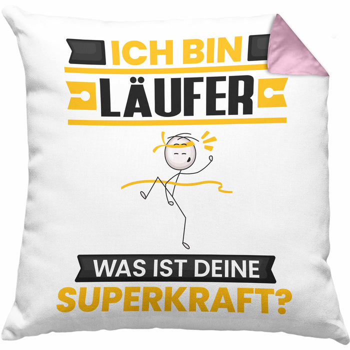 Läufer Kissen mit Füllung 40x40 Geschenk für Läufer Geburtstag Lustiger Spruch Was Ist Deine Superkraft (Grau) Rosa Trendation