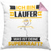 Läufer Kissen mit Füllung 40x40 Geschenk für Läufer Geburtstag Lustiger Spruch Was Ist Deine Superkraft (Grau) Rosa Trendation