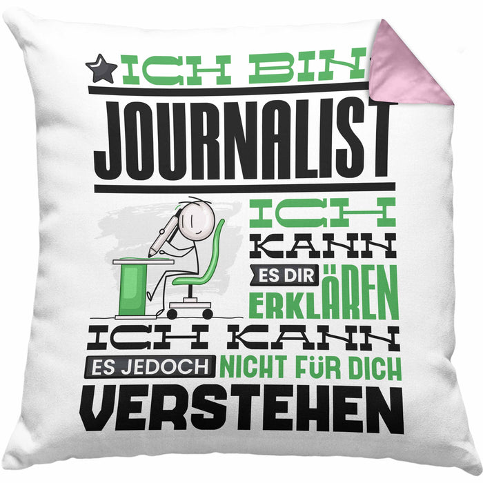 Journalist Geschenk Kissen mit Füllung 40x40 Geschenkidee für Journalist Geburtstag Lustiger Spruch Ich Bin Journalist Ich Kann Es Dir Erklären Aber Nicht Für Dich Verstehen (Grau) Rosa Trendation