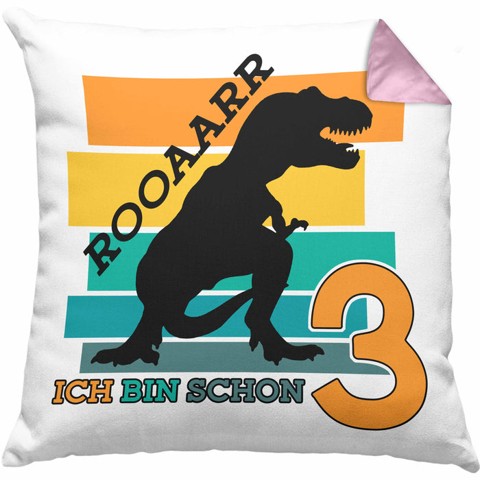3. Geburtstag Jungs Dinosaurier Kissen mit Füllung 40x40 3er Geburtstag (Grau) Rosa Trendation
