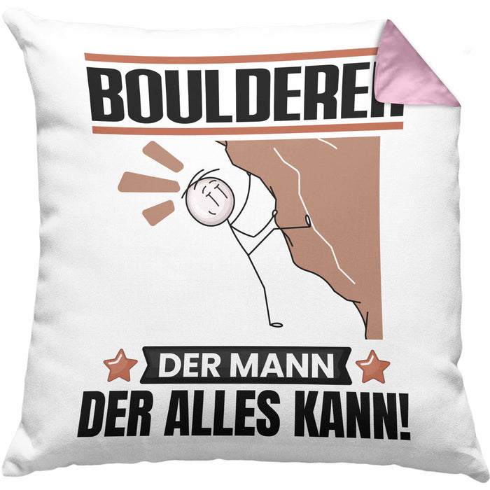 Boulderer Kissen mit Füllung 40x40 Geschenk für Boulderer Der Mann Der Alles Kann Geschenkidee zum Geburtstag (Grau) Rosa Trendation