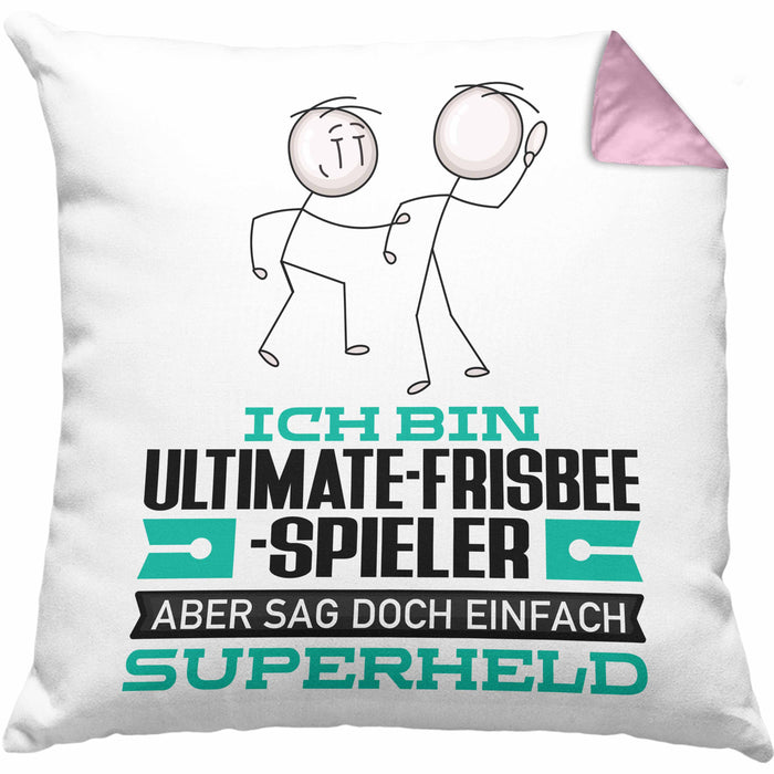 Ultimate-Frisbee-Spieler Geschenk Kissen mit Füllung 40x40 Ich Bin Ultimate-Frisbee-Spieler Aber Sag Doch Einfach Superheld Lustige Geschenkdiee für Ultimate-Frisbee-Spieler (Grau) Rosa Trendation