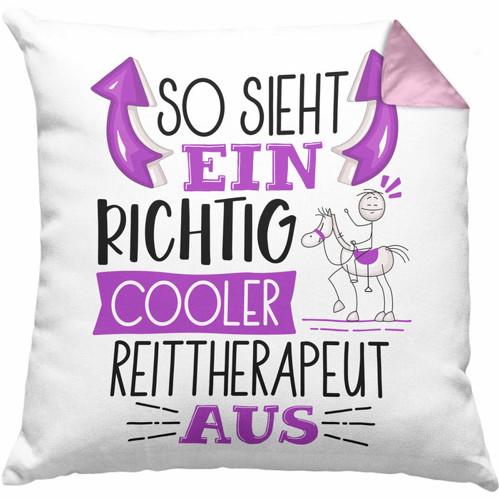 So Sieht Ein Richtig Cooler Reittherapeut Aus Kissen mit Füllung 40x40 Geschenk für Reittherapie Geschenkidee Spruch (Grau) Rosa Trendation