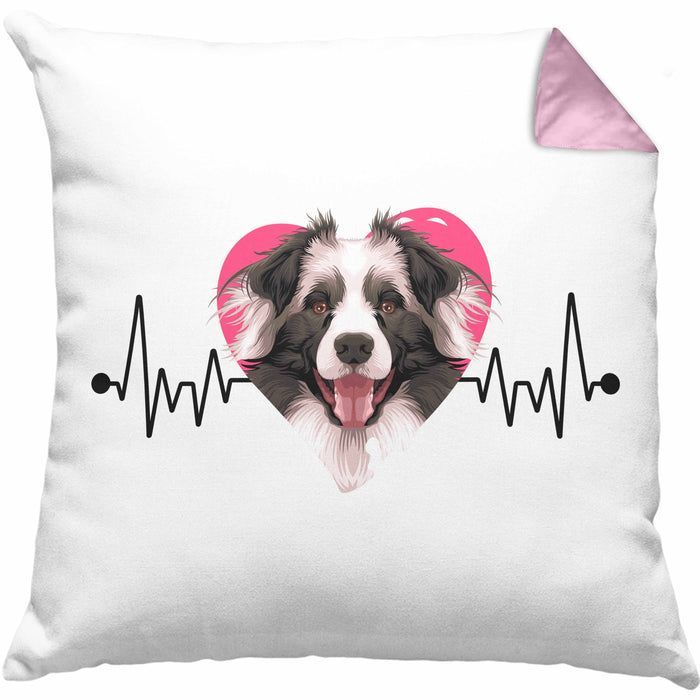 Border Collies Besitzer Kissen mit Füllung 40x40 Geschenk Lustiger Spruch Geschenkidee Herzschlag Border Collies (Grau) Rosa Trendation