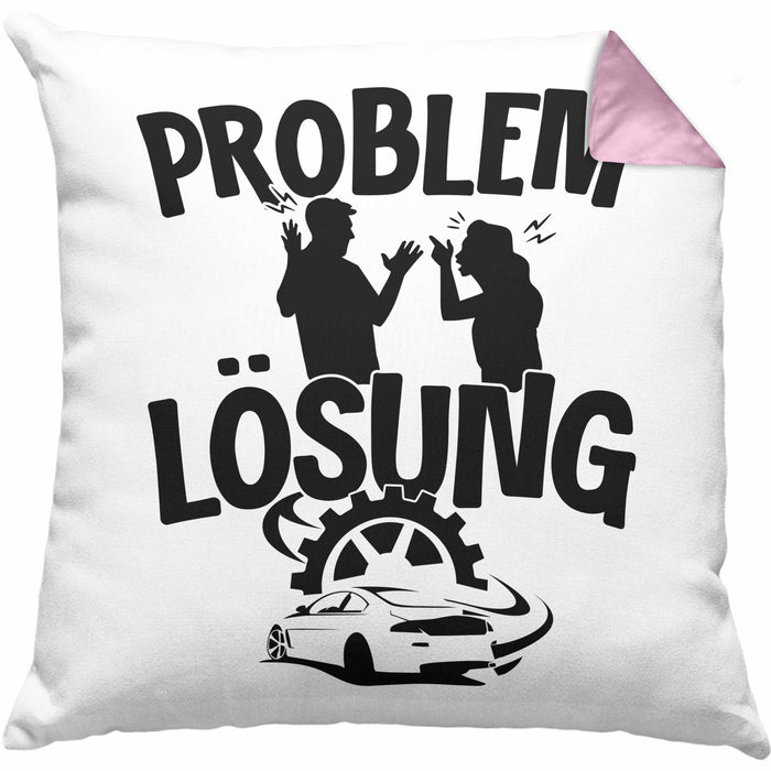 Auto Liebhaber Kissen mit Füllung 40x40 Geschenk für Driften Männer Geschenkidee Problem und Lösung Drifter (Grau) Rosa Trendation