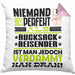 Rucksackreisender Geschenk Kissen mit Füllung 40x40 Lustige Geschenkidee für Rucksackreisender Geburtstag Niemand Ist Perfekt Aber Als Rucksackreisender Ist Man Nah Dran (Grau) Rosa Trendation