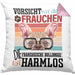 Französische Bulldogge Besitzerin Frauchen Kissen mit Füllung 40x40 Geschenk Lustiger Spruch Geschenkidee Vorsicht Vor Dem Frauchen (Grau) Rosa Trendation