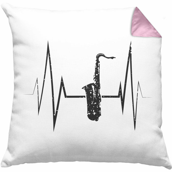 Saxophon Kissen mit Füllung 40x40 Geschenk Herzschlag Saxophonist Kaffee Geschenkidee Lustig (Grau) Rosa Trendation