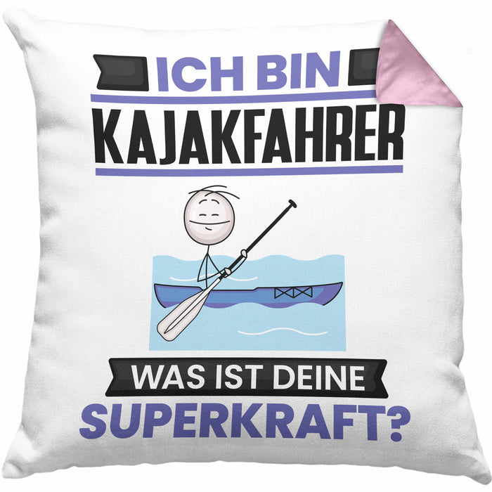 Kajakfahrer Kissen mit Füllung 40x40 Geschenk für Kajakfahrer Geburtstag Lustiger Spruch Was Ist Deine Superkraft (Grau) Rosa Trendation