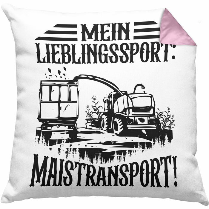 Lieblingssport Maistransport Kissen mit Füllung 40x40 Geschenk Landwirt Bauer Geschenkidee Landwirtschaft Häferl (Grau) Rosa Trendation