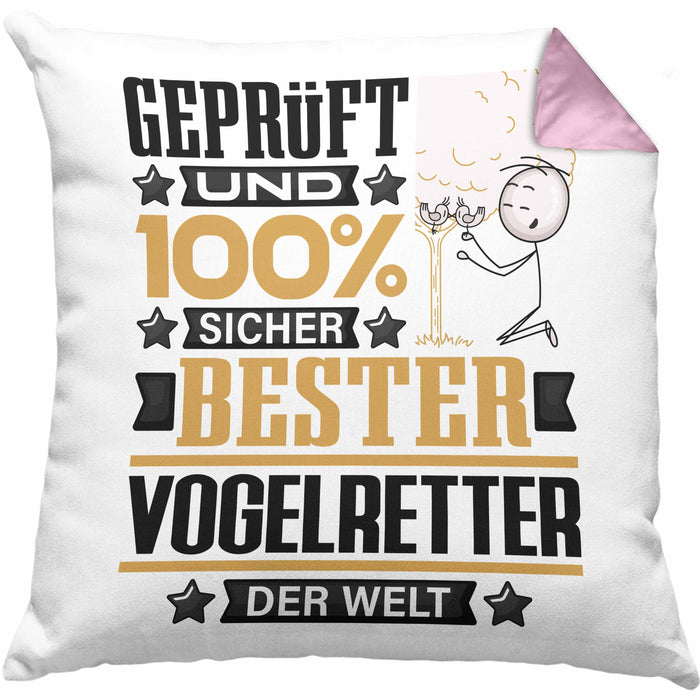 Vogelretter Geschenk Lustiger Spruch für Vogelretter Geschenkidee Bester Vogelretter Der WeltKissen mit Füllung 40x40 (Grau) Rosa Trendation