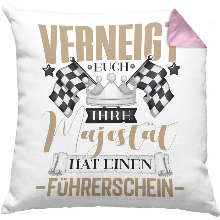 Führerschein Bestanden Geschenk Kissen mit Füllung 40x40 Bestandener Führerschein Verneigt Euch Ihre Majestät Hat Einen Führerschein Fahrschule (Grau) Rosa Trendation