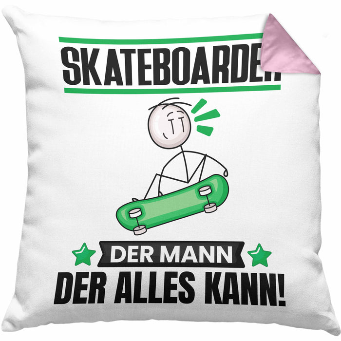 Skateboarder Kissen mit Füllung 40x40 Geschenk für Skateboarder Der Mann Der Alles Kann Geschenkidee zum Geburtstag (Grau) Rosa Trendation