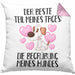 Hundebesitzer Kissen mit Füllung 40x40 Geschenk Bester Teil Des Tages Die Begrüßung Meines Hundes Geschenkidee Hunde Mama Frauchen Herrchen (Grau) Rosa Trendation