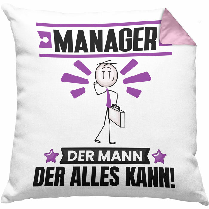 Manager Kissen mit Füllung 40x40 Geschenk für Manager Der Mann Der Alles Kann Geschenkidee zum Geburtstag (Grau) Rosa Trendation