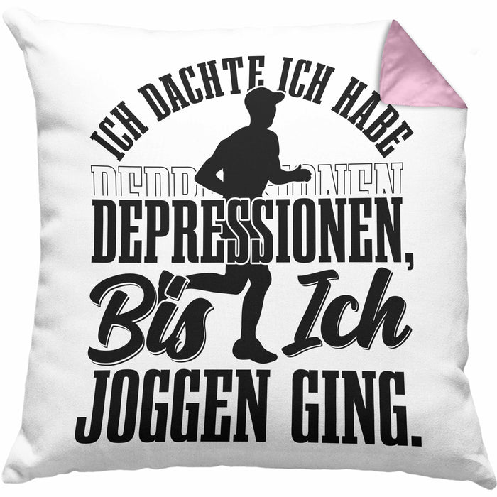 Joggen Geschenk Kissen mit Füllung 40x40 Spruch Ich Dachte Ich Habe Depressionen Bis Ich Joggen War Geschenkidee Jogger (Grau) Rosa Trendation