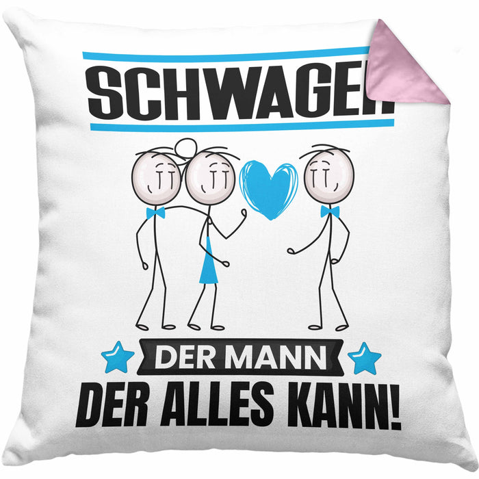 Schwager Kissen mit Füllung 40x40 Geschenk für Schwager Der Mann Der Alles Kann Geschenkidee zum Geburtstag (Grau) Rosa Trendation