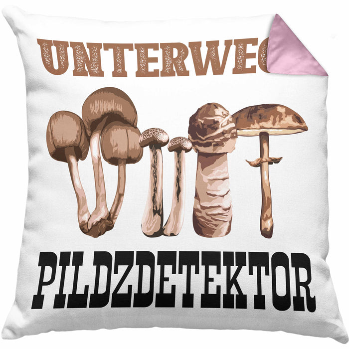Pilzsammler Geschenk Kissen mit Füllung 40x40 Pilze Sammeln Geschenkidee Pilzsucher Pilzliebhaber Spruch (Grau) Rosa Trendation