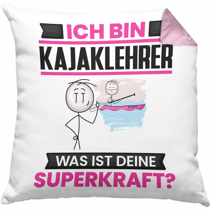 Kajaklehrer Kissen mit Füllung 40x40 Geschenk für Kajaklehrer Geburtstag Lustiger Spruch Was Ist Deine Superkraft (Grau) Rosa Trendation