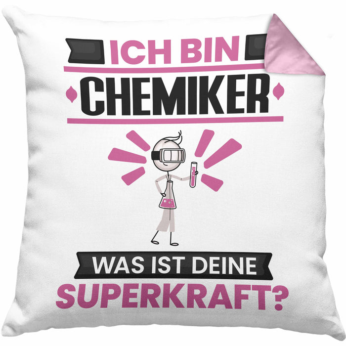 Chemiker Kissen mit Füllung 40x40 Geschenk für Chemiker Geburtstag Lustiger Spruch Was Ist Deine Superkraft (Grau) Rosa Trendation