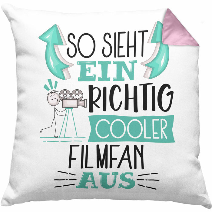 So Sieht Ein Richtig Cooler Filmfan Aus Geschenk Kissen mit Füllung 40x40 Lustiger Spruch Geschenkidee (Grau) Rosa Trendation