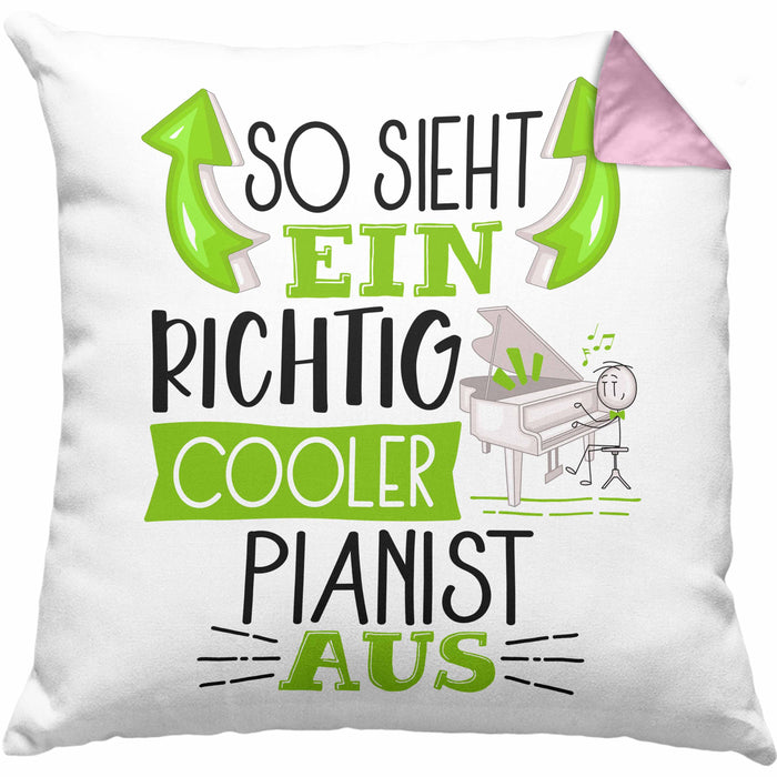 So Sieht Ein Richtig Cooler Pianist Aus Kissen mit Füllung 40x40 Geschenk für Pianist Geburtstag Geschenkdiee Piano Klavierspieler (Grau) Rosa Trendation